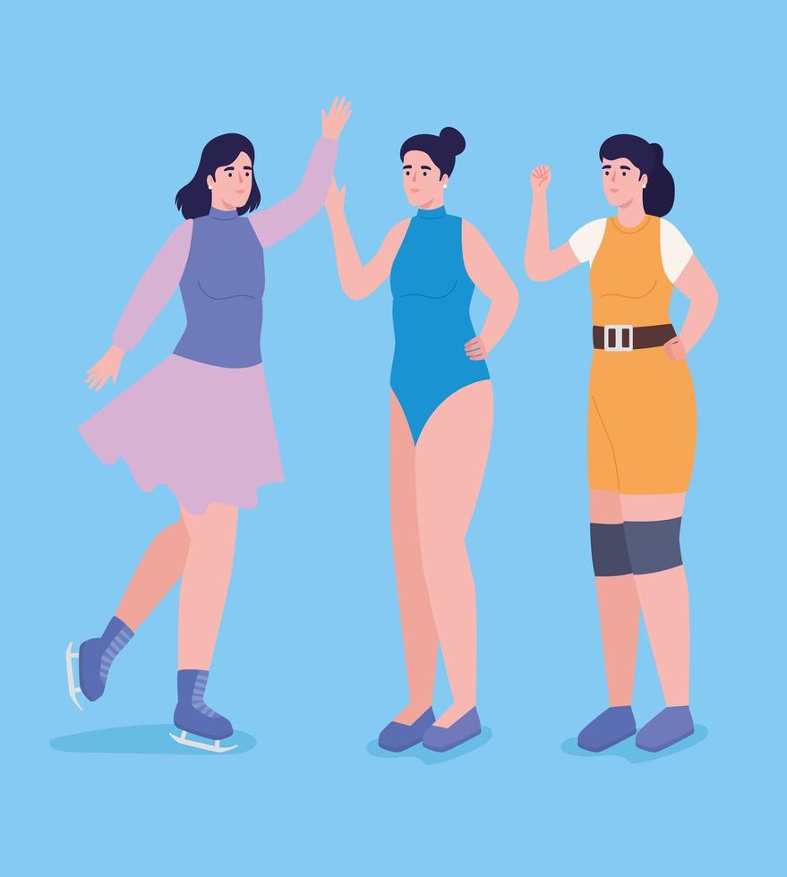three female athletes characters vector