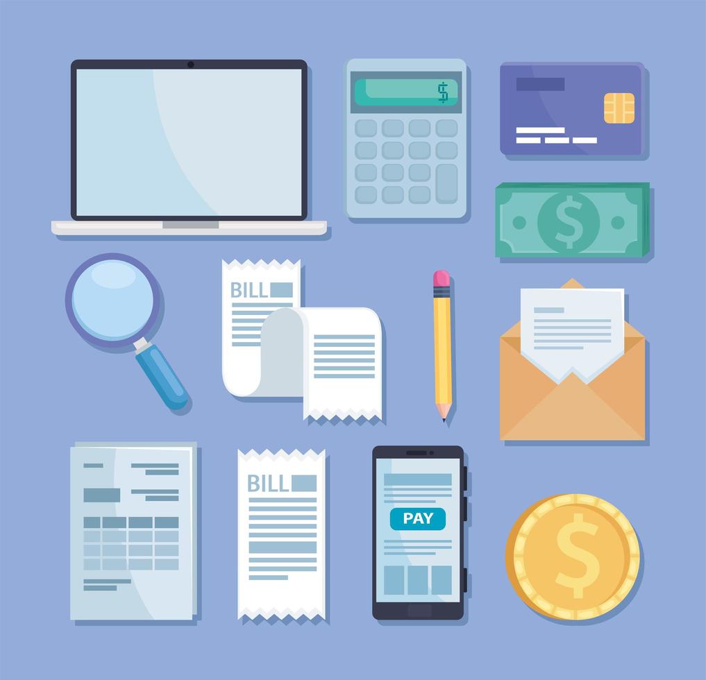 twelve financial business icons vector