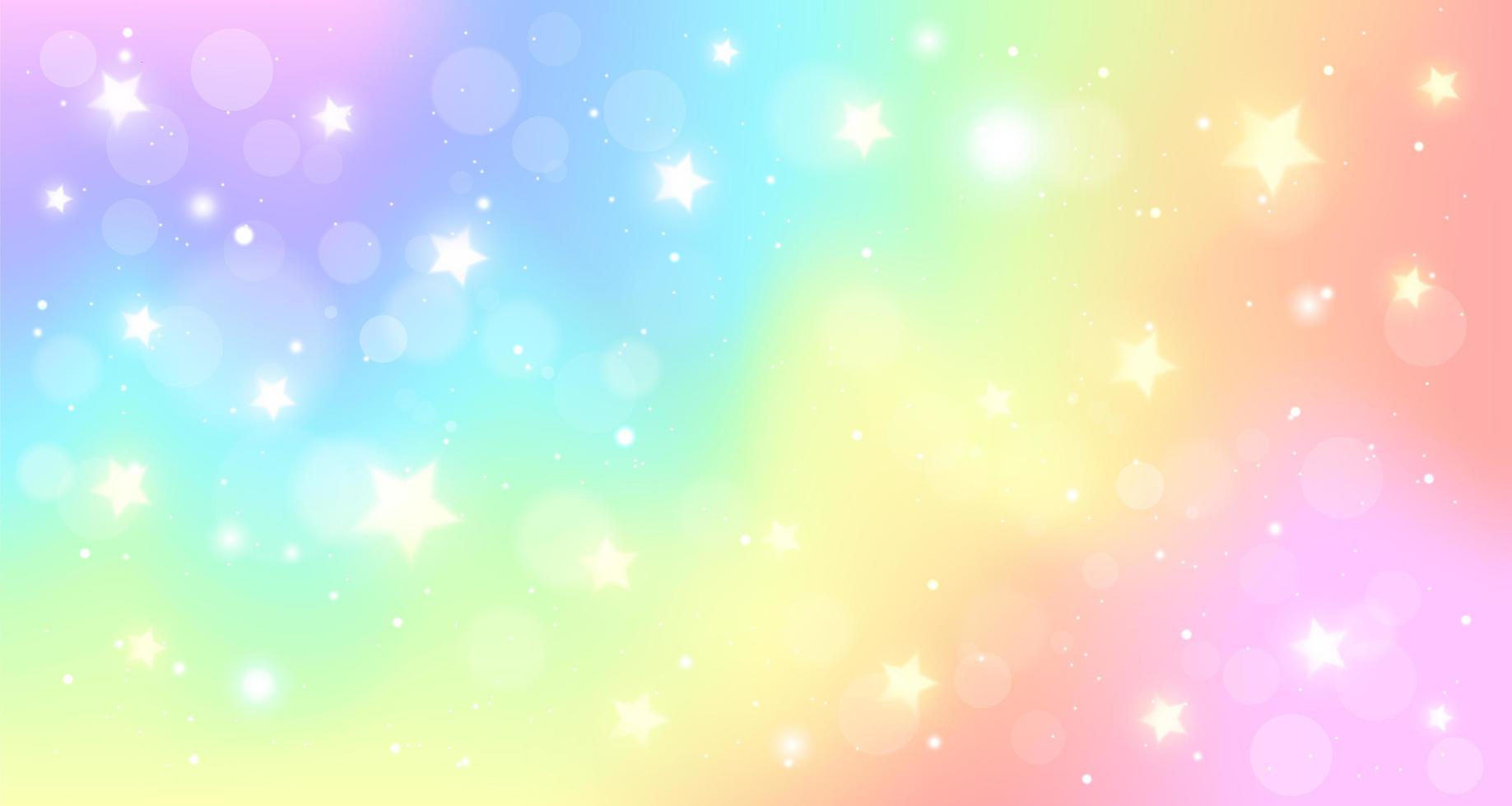 fondo de arco iris de fantasía holográfica. cielo de unicornio abstracto con estrellas. paisaje mágico, patrón mágico abstracto. vector