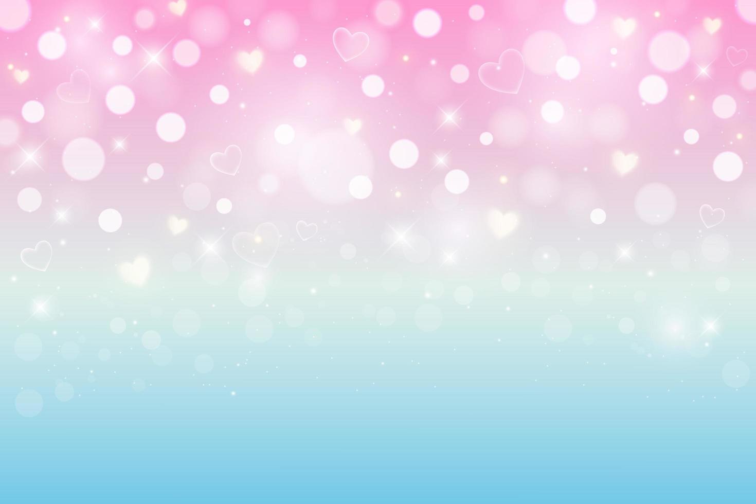 fondo de fantasía. ilustración en colores pastel. lindo fondo femenino de dibujos animados. cielo rosa con bokeh y corazones. vector. vector