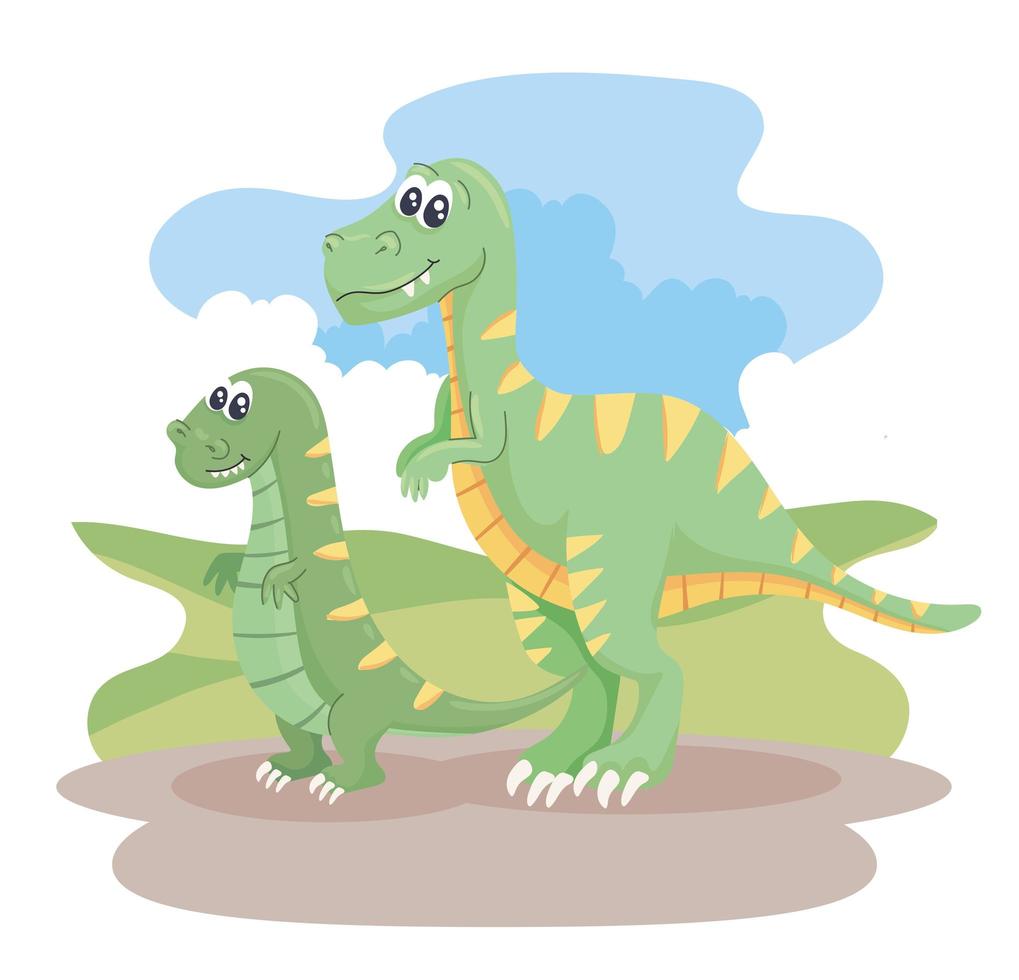 two dinosaurs scene vector