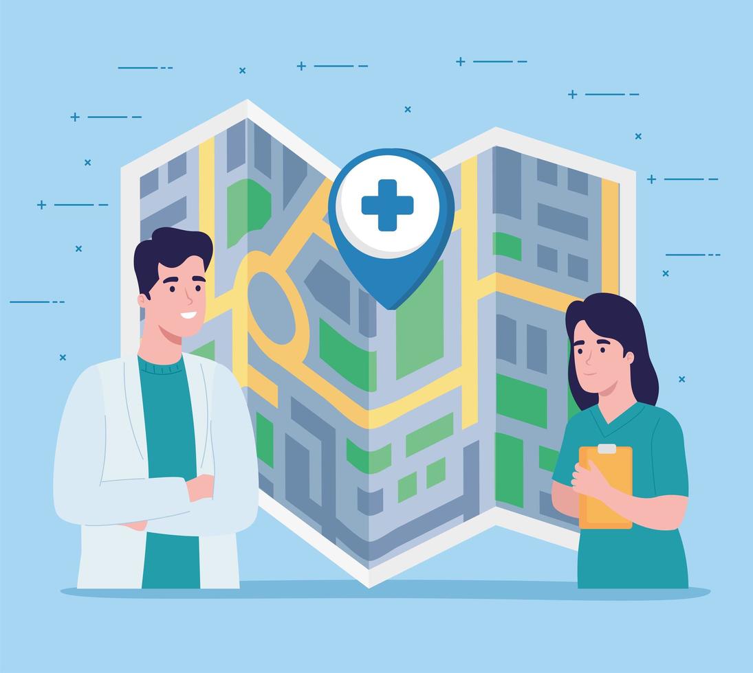 doctors in paper map vector
