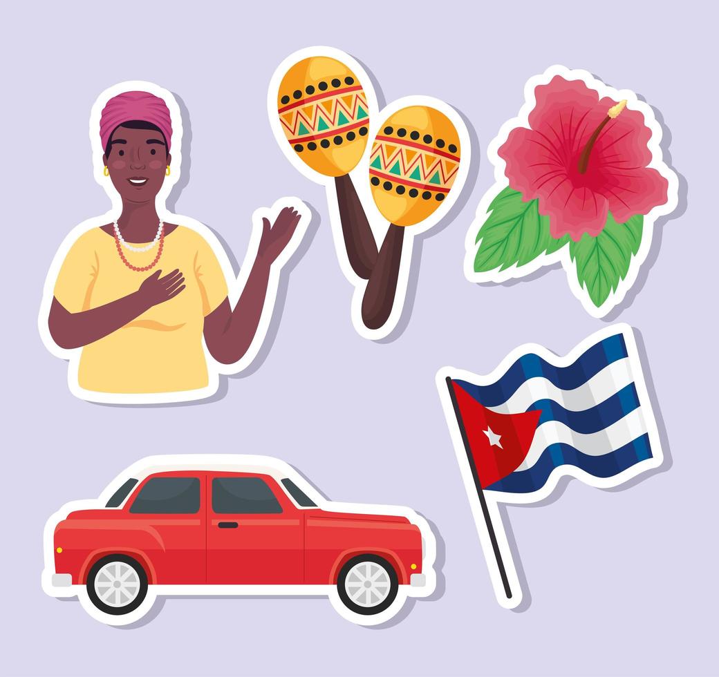 cuba país cinco iconos vector