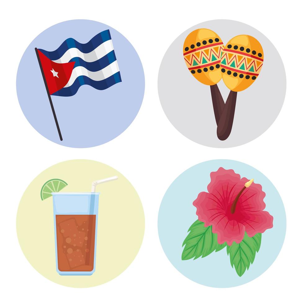 cuba country four icons vector