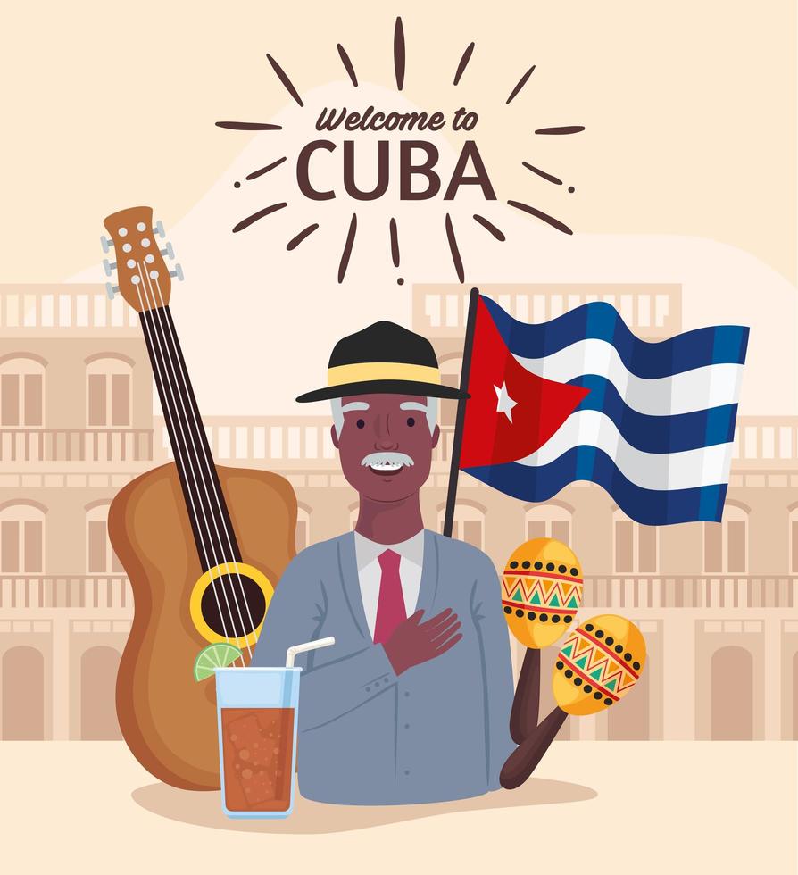 hombre cubano e iconos vector