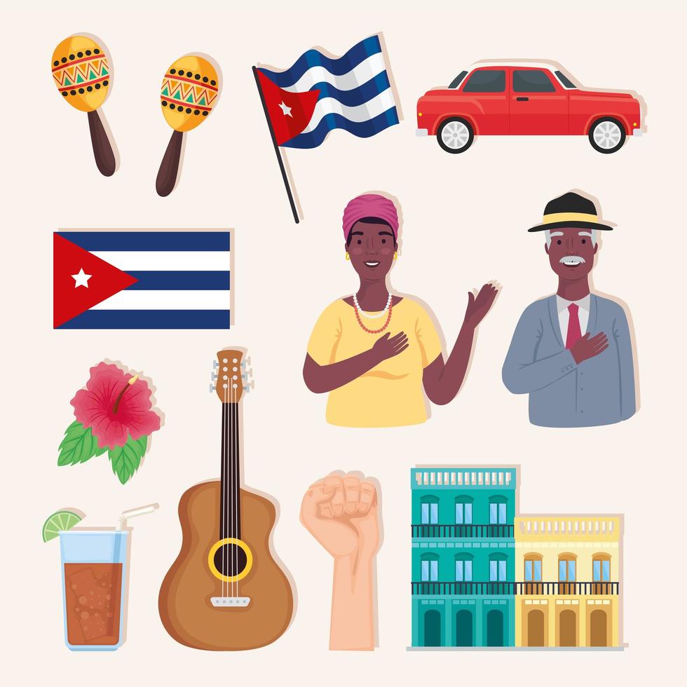 once iconos del país de cuba vector