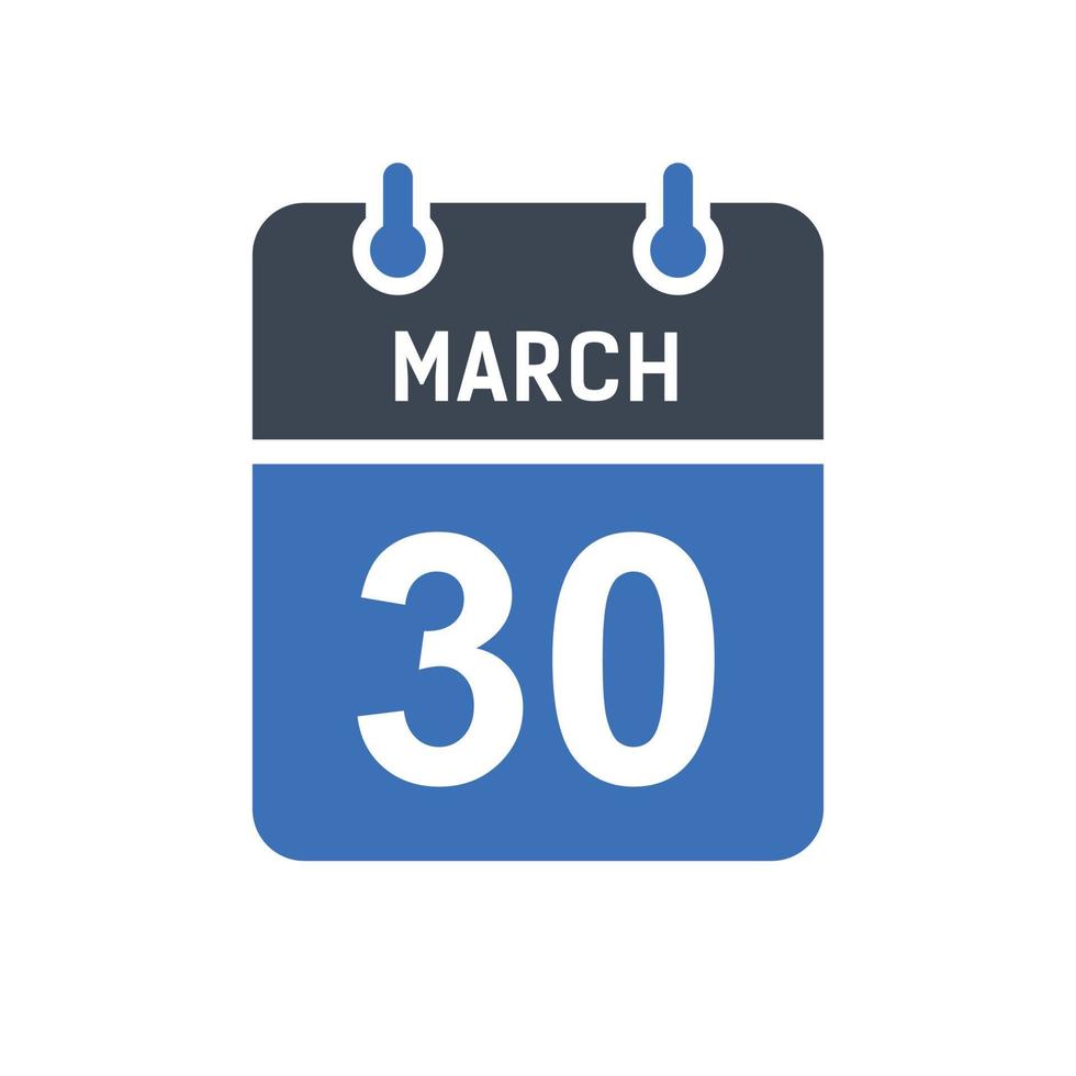 icono de fecha de calendario del 30 de marzo vector