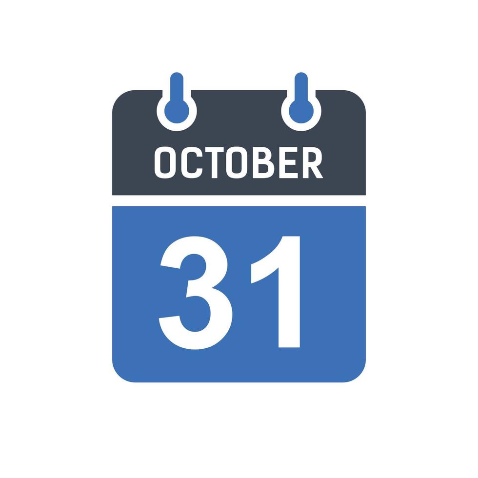 31 de octubre icono de fecha de calendario, icono de fecha de evento, fecha de calendario, diseño de icono vector