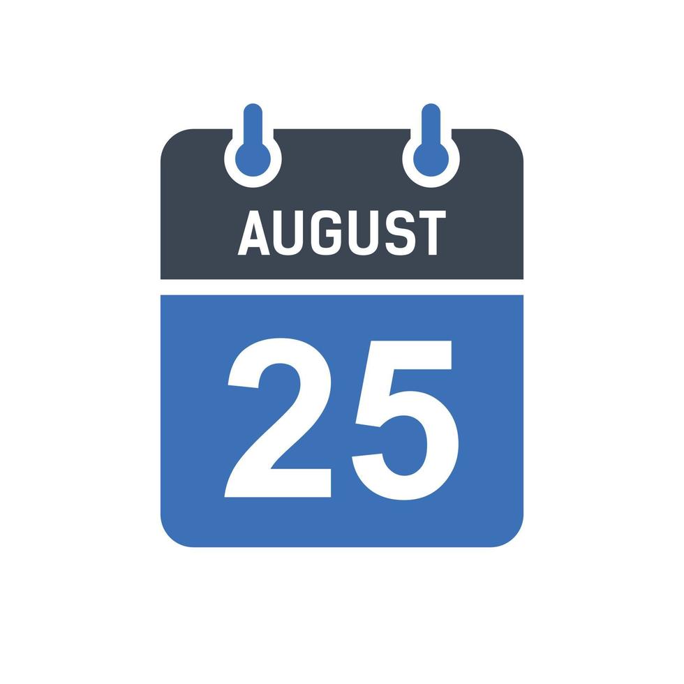 icono de fecha de calendario del 25 de agosto vector