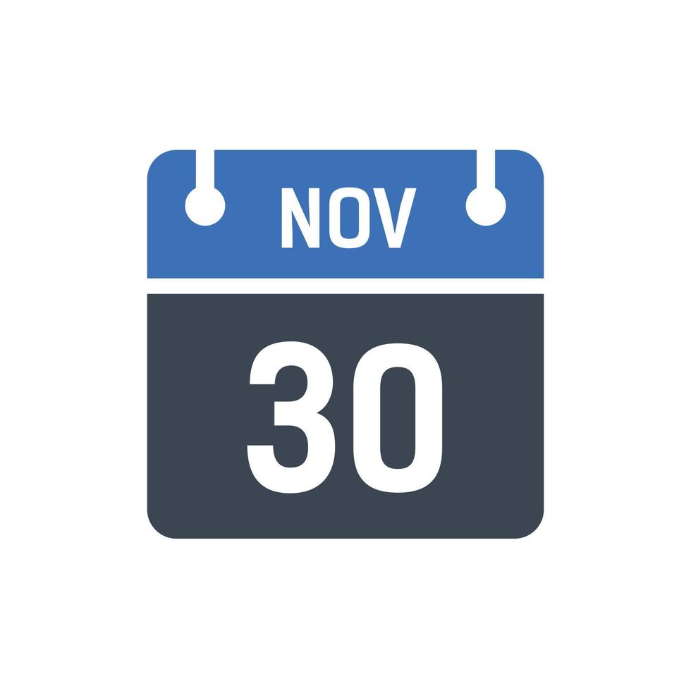 30 de noviembre fecha del mes calendario vector