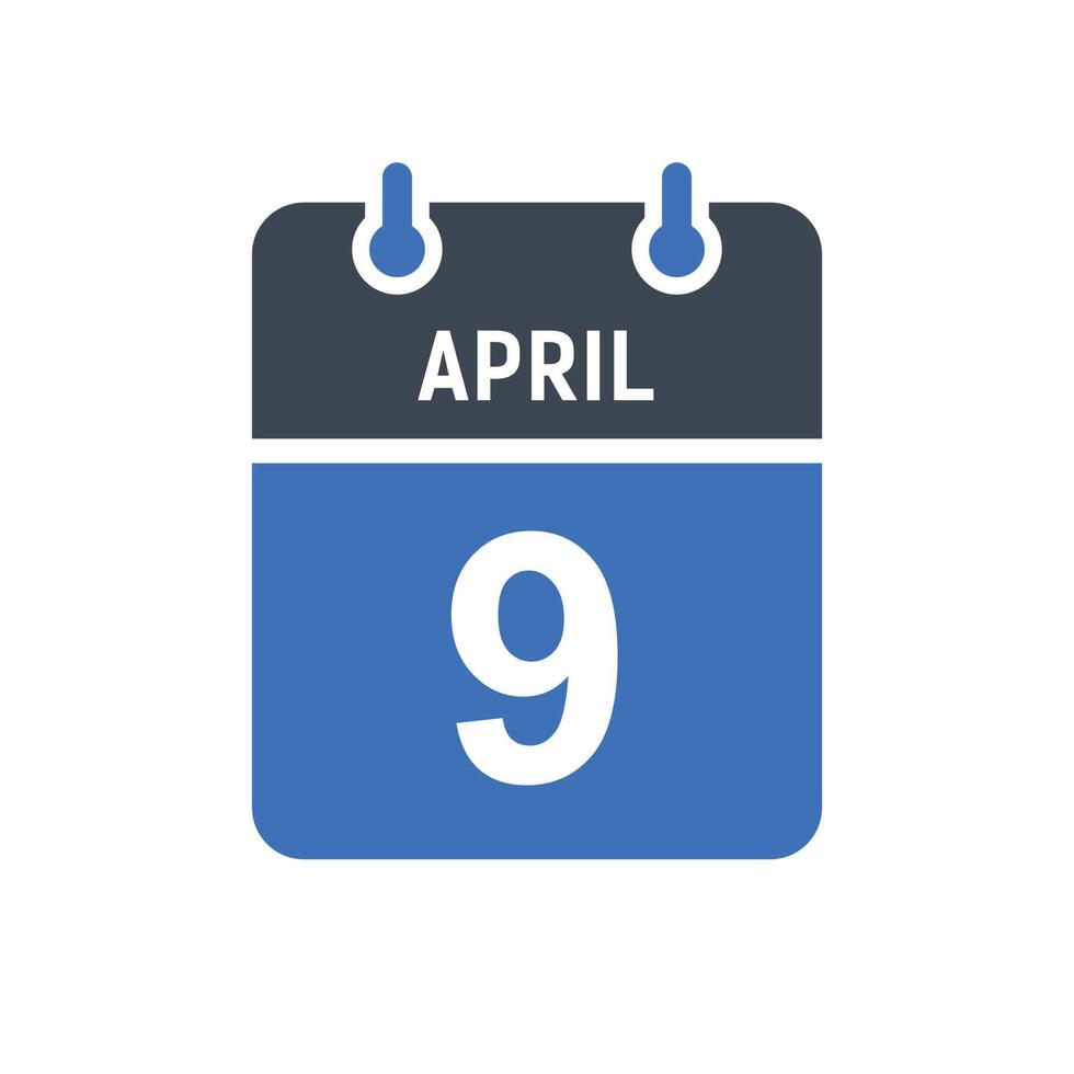 icono de fecha de calendario del 9 de abril vector