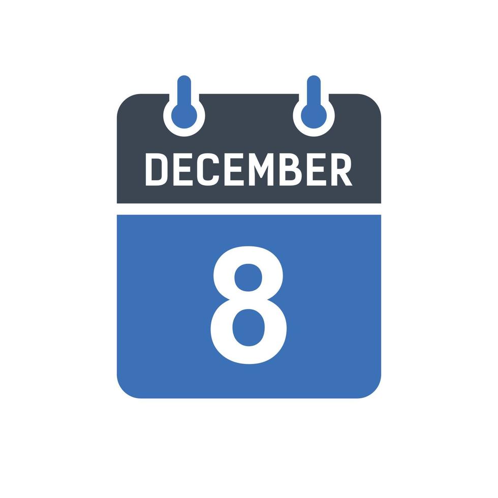 December 8 Calendar Date Icon vector