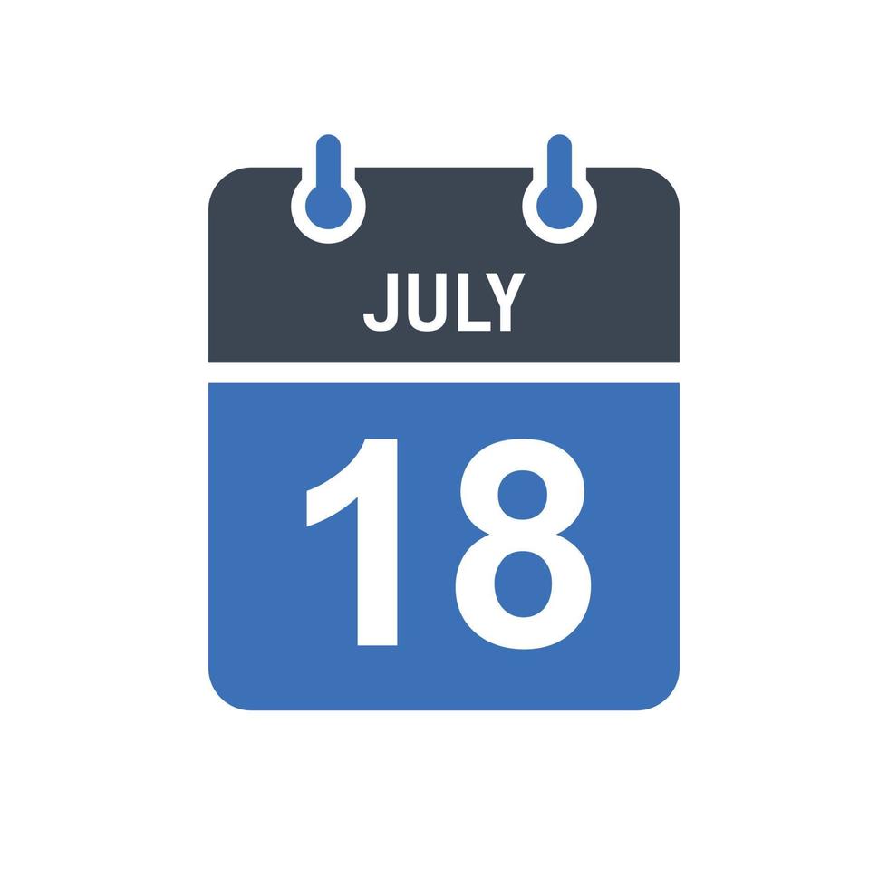 icono de fecha de calendario del 18 de julio vector