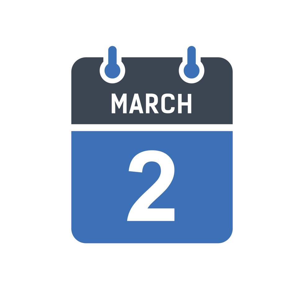 March 2 Calendar Date Icon vector