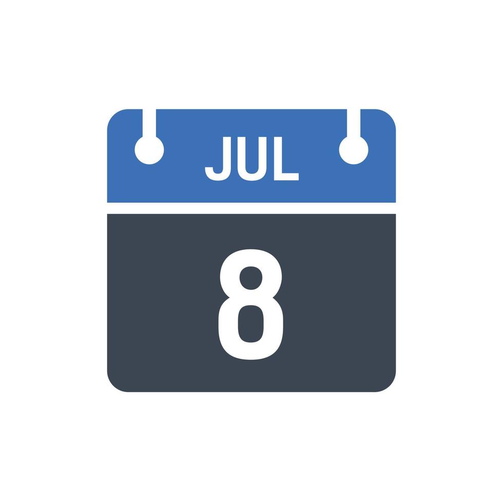 July 8 Date of Month Calendar vector