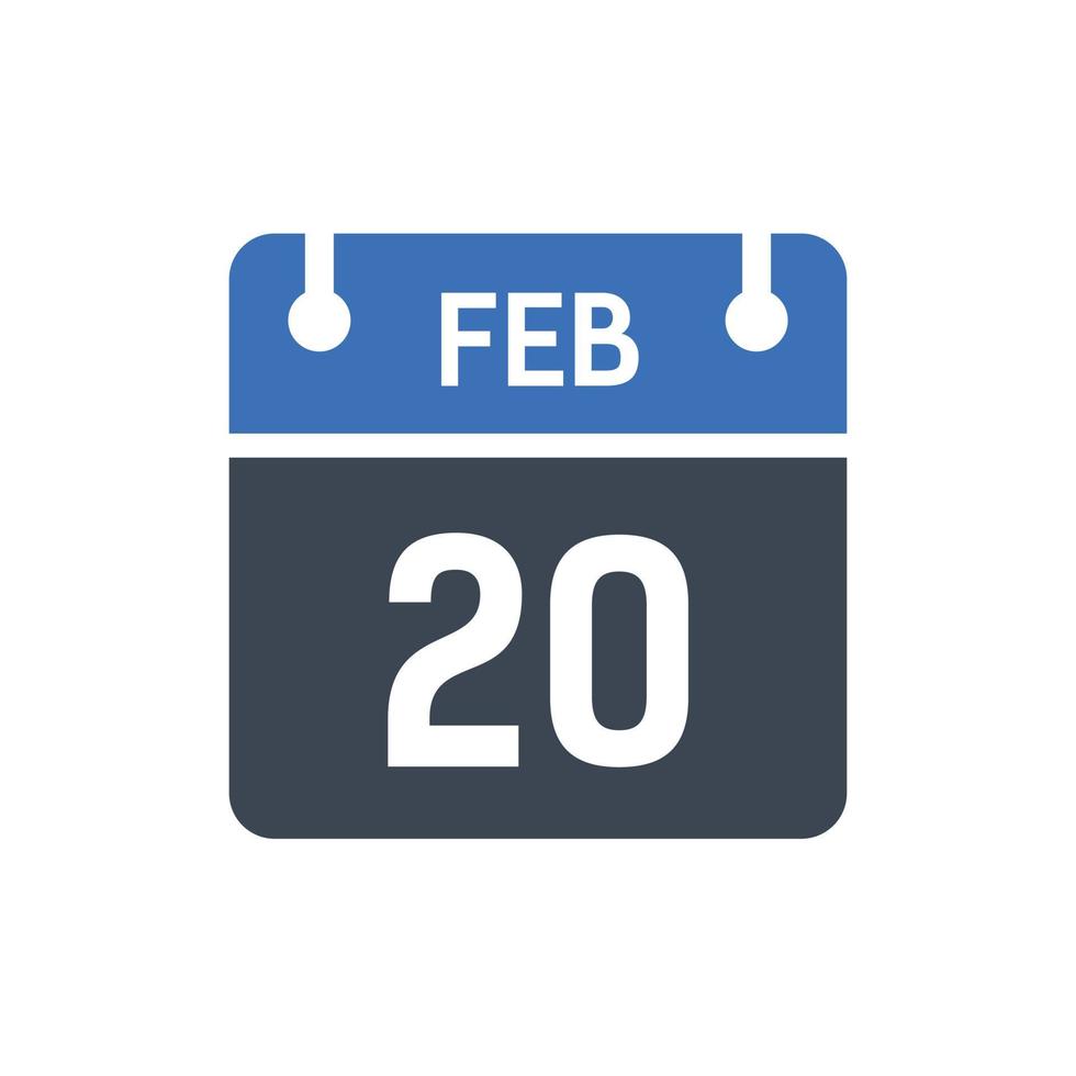 February 20 Calendar Icon, Date Icon vector