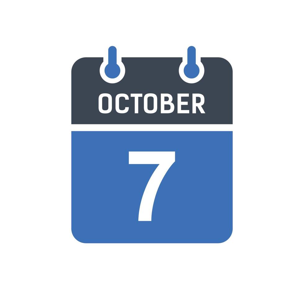 icono de fecha de calendario del 7 de octubre, icono de fecha de evento, fecha de calendario, diseño de icono vector