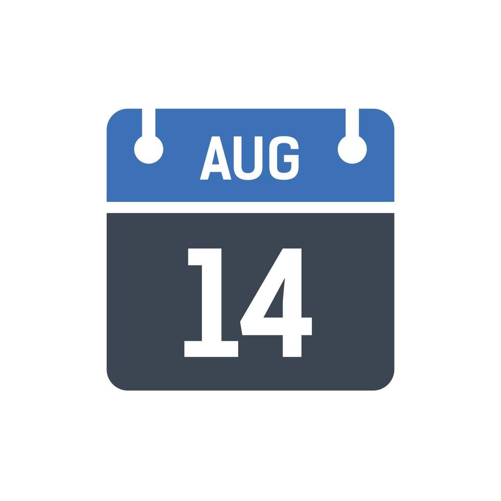 icono de fecha de calendario del 14 de agosto vector