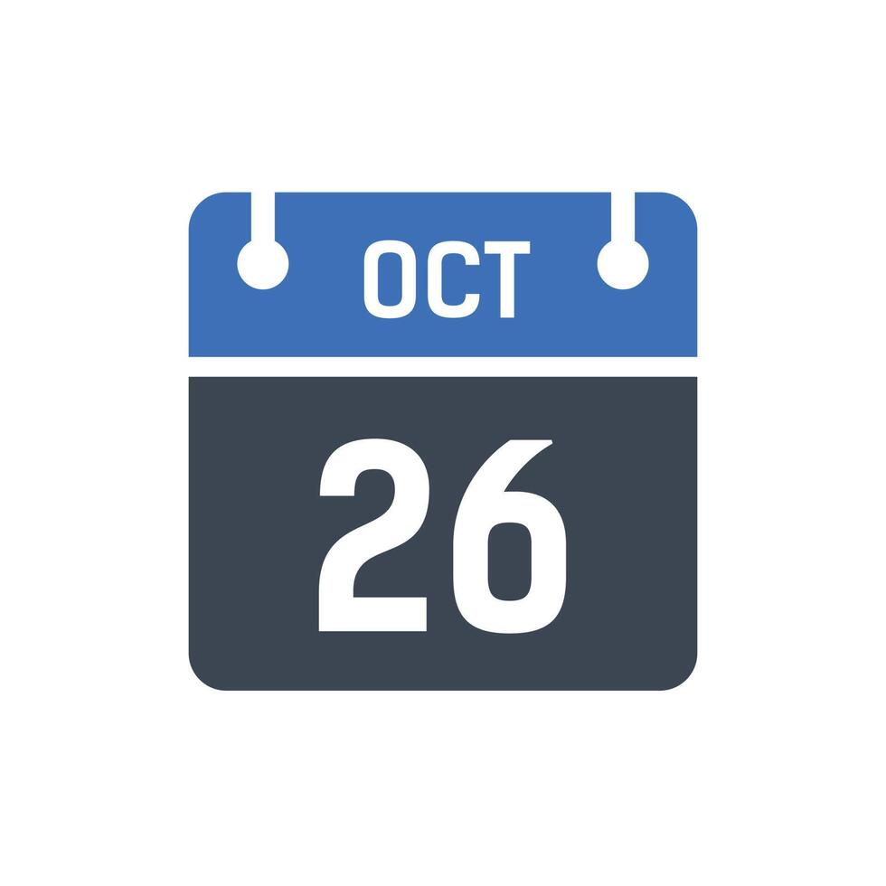 October 26 Date of Month Calendar vector