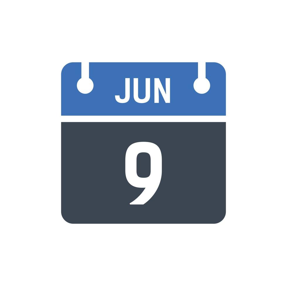 June 9 Date of Month Calendar vector