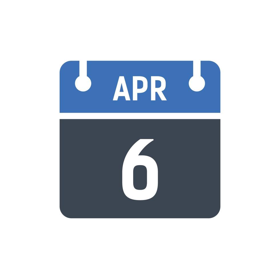 icono de fecha de calendario del 6 de abril vector