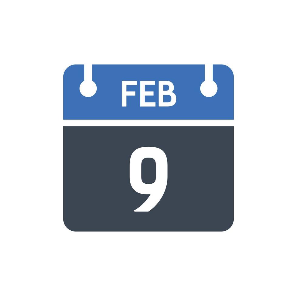 9 de febrero fecha del mes calendario vector