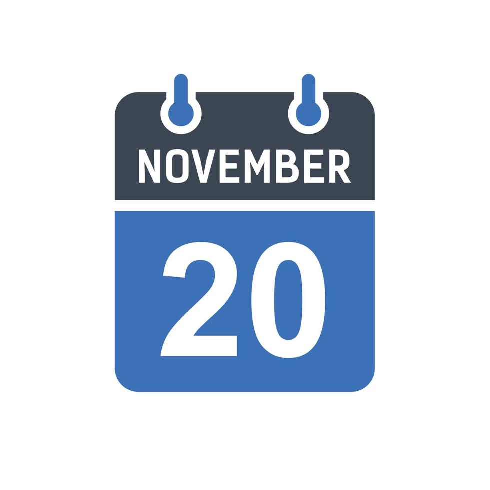 icono de fecha de calendario del 20 de noviembre vector
