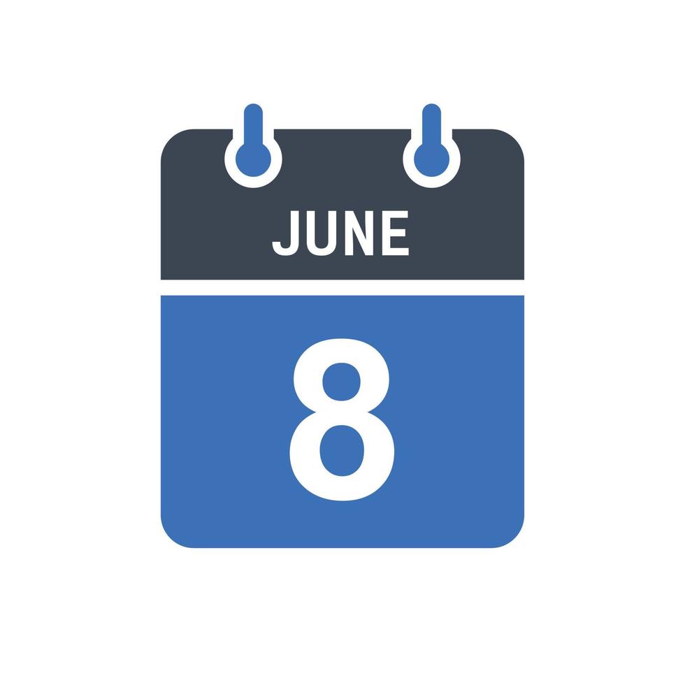 icono de fecha de calendario del 8 de junio vector
