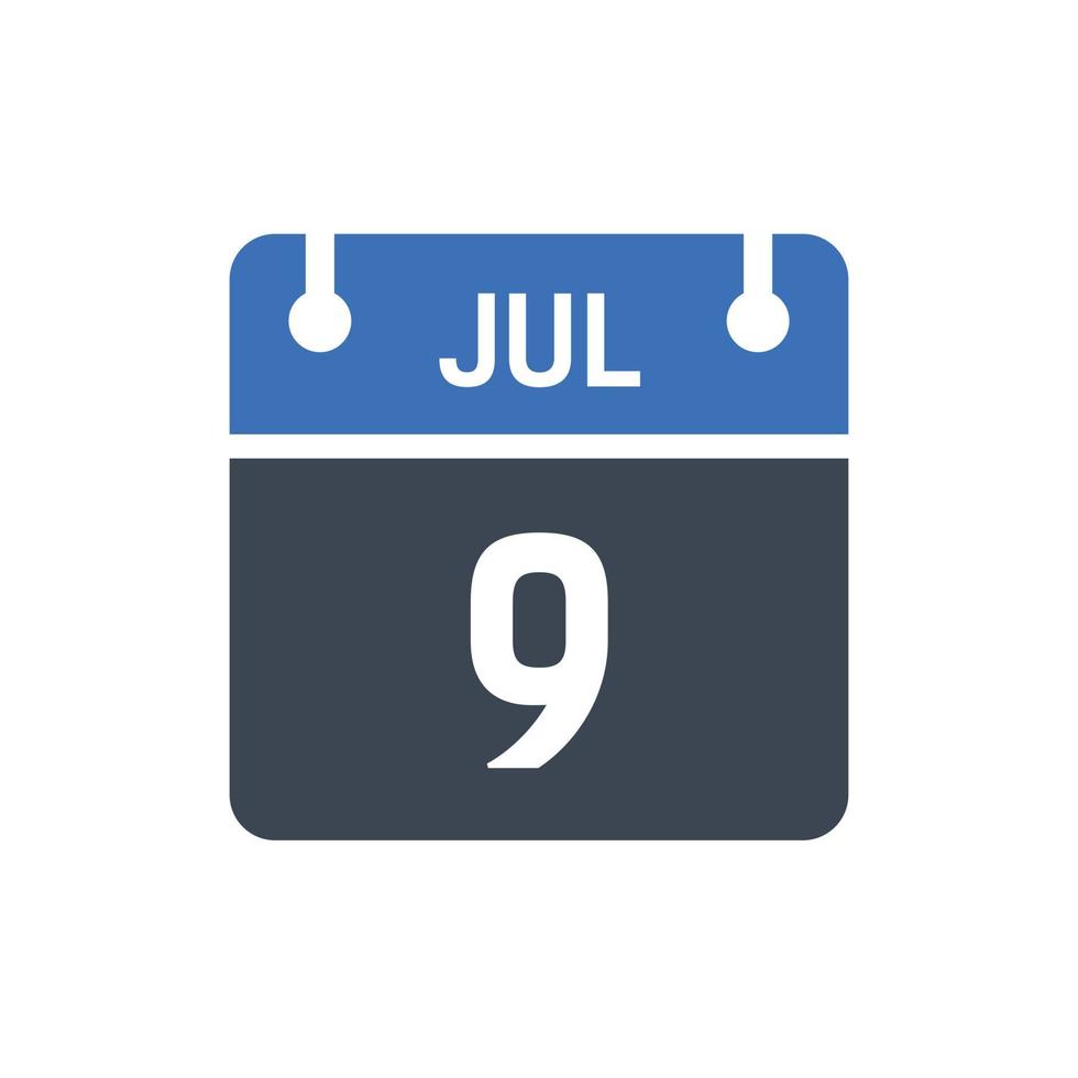 July 9 Date of Month Calendar vector