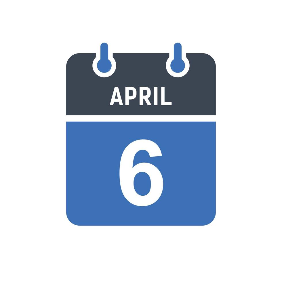 icono de fecha de calendario del 6 de abril vector