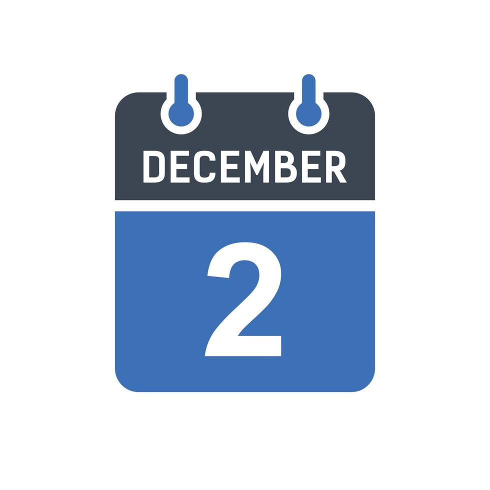 icono de fecha de calendario del 2 de diciembre vector