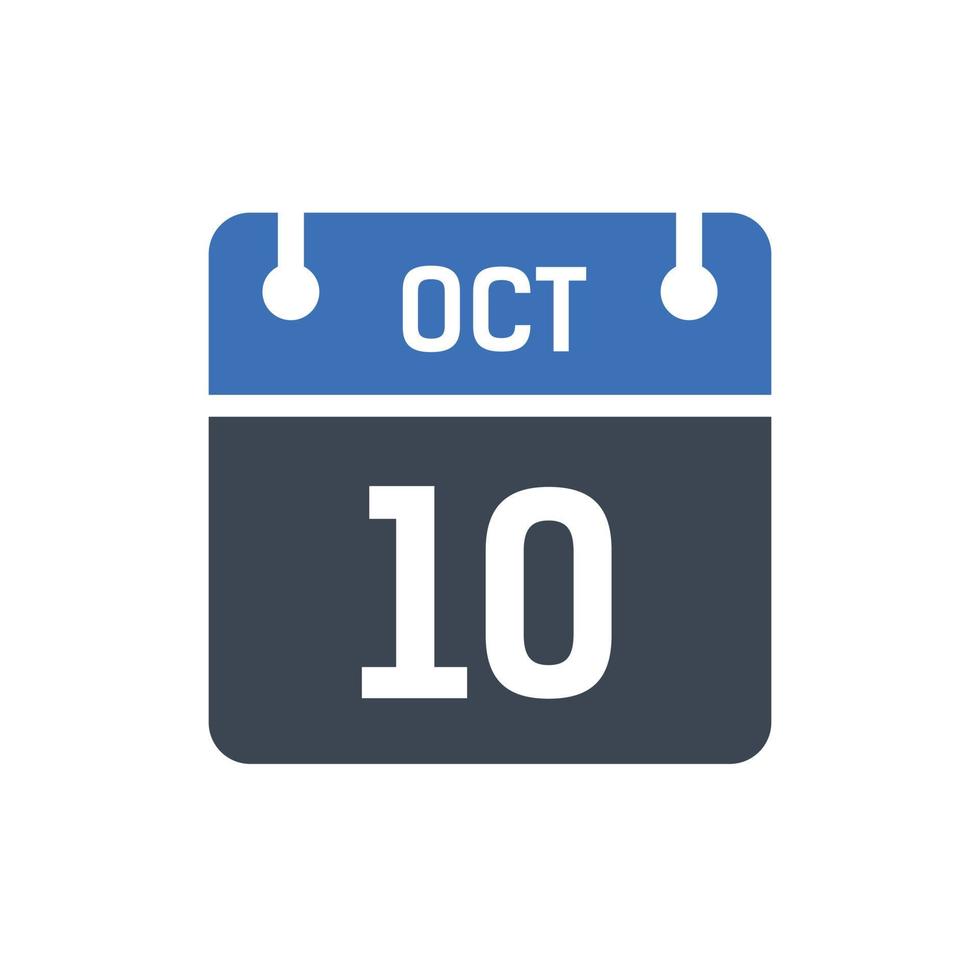 10 de octubre fecha del mes calendario vector