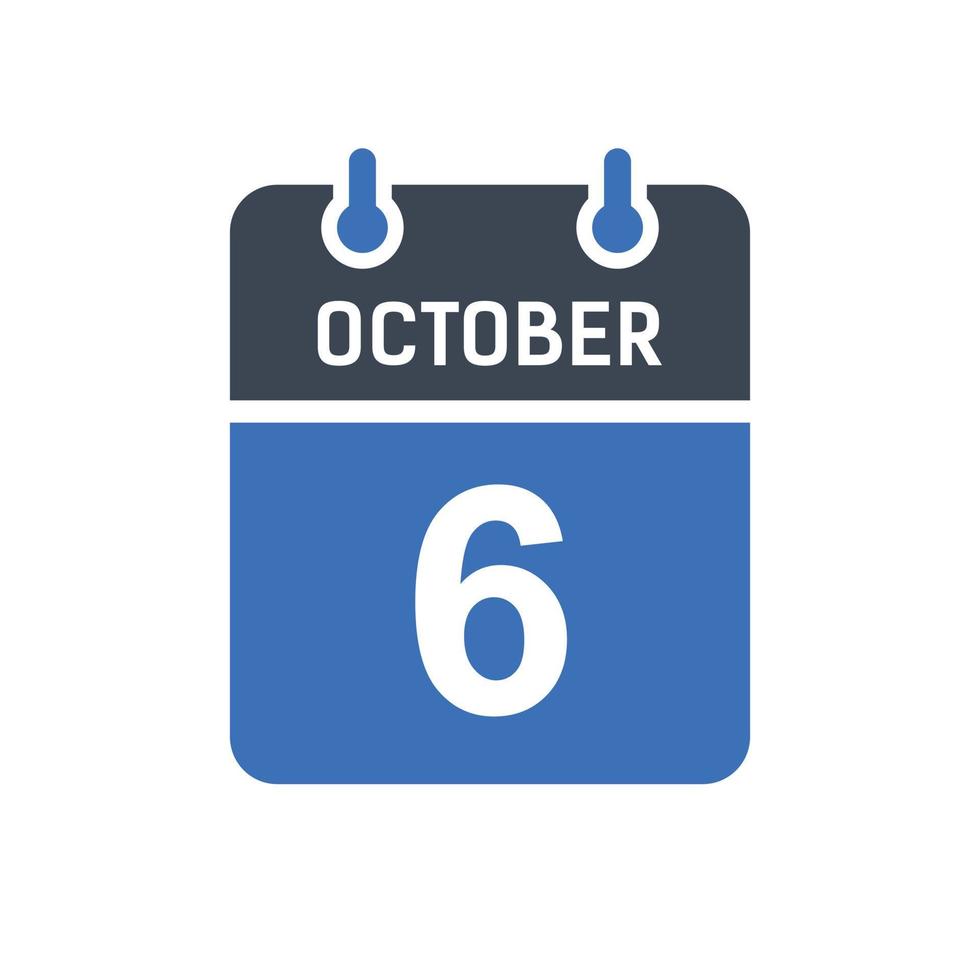 October 6 Calendar Date Icon, Event Date Icon, Calendar Date, Icon Design vector