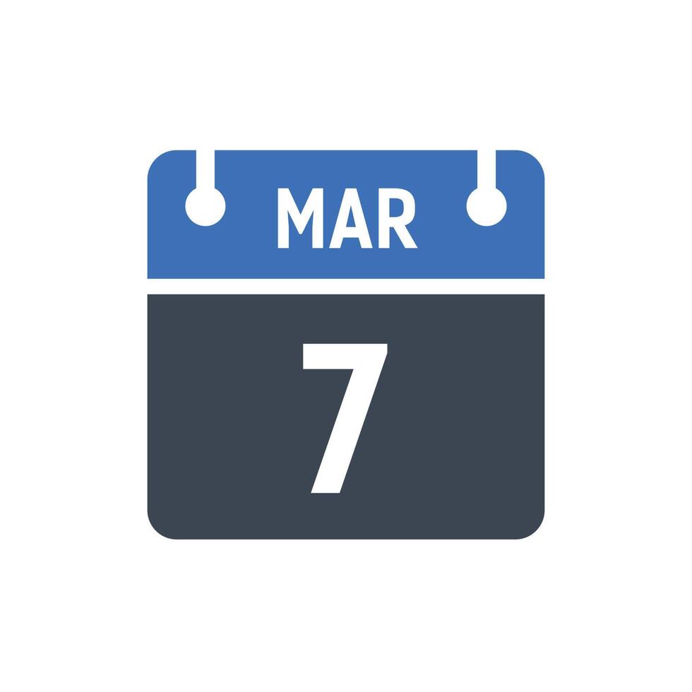 March 7 Date of Month Calendar vector