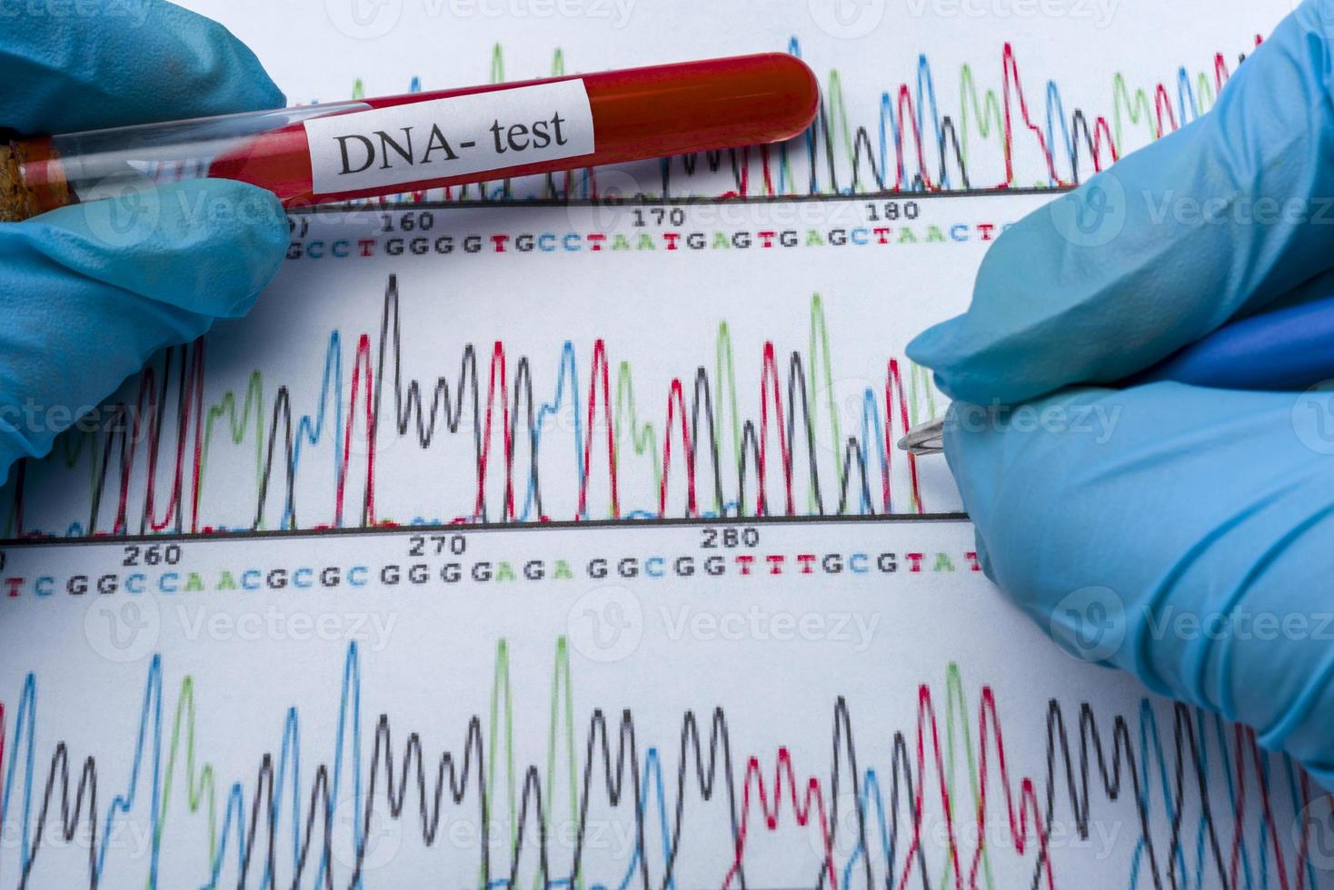 DNA molecule forming inside the vial in for blood analysis.3D rendering, conceptual images. photo