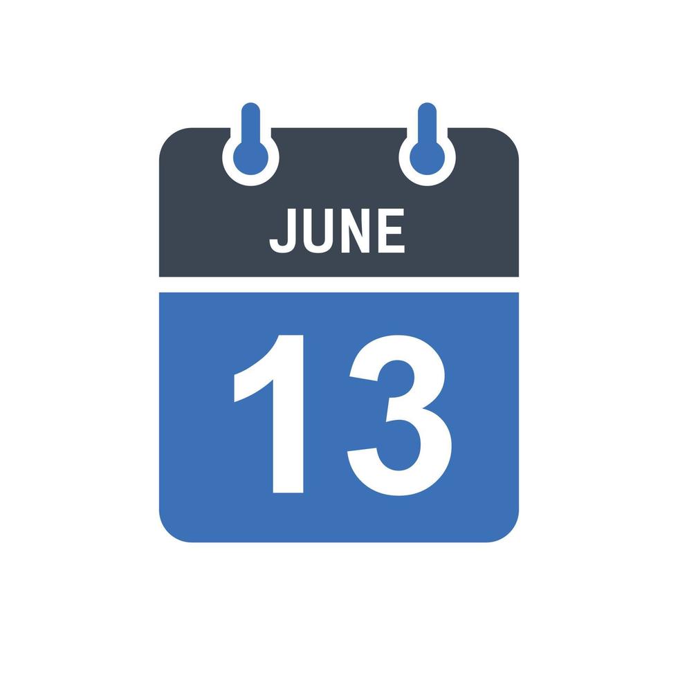 June 13 Calendar Date Icon vector