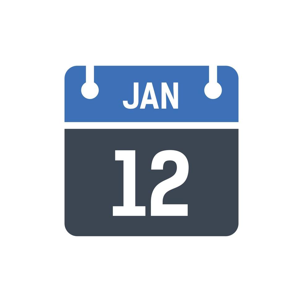 icono de fecha de calendario del 12 de enero vector