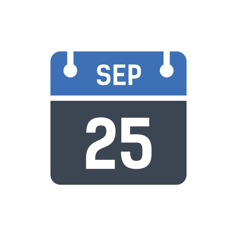 icono de calendario del 25 de septiembre, icono de fecha vector