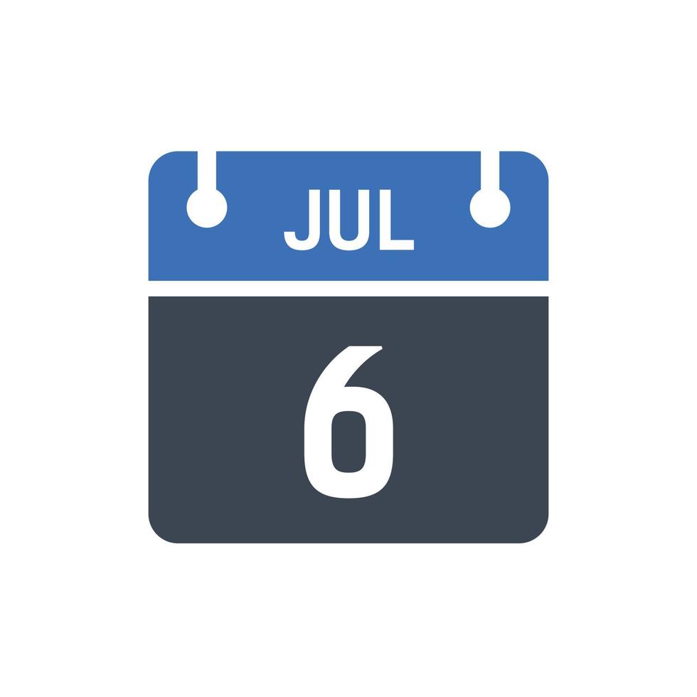 July 6 Date of Month Calendar vector