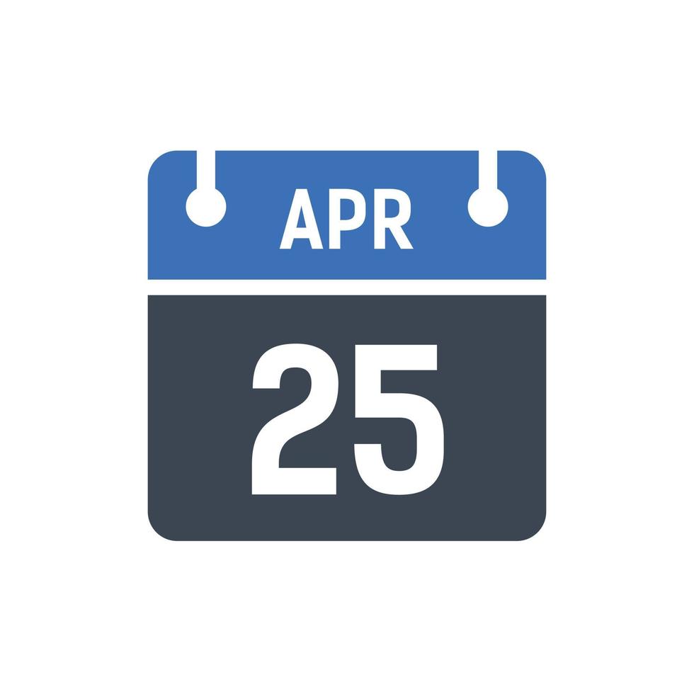April 25 Calendar Date Icon vector