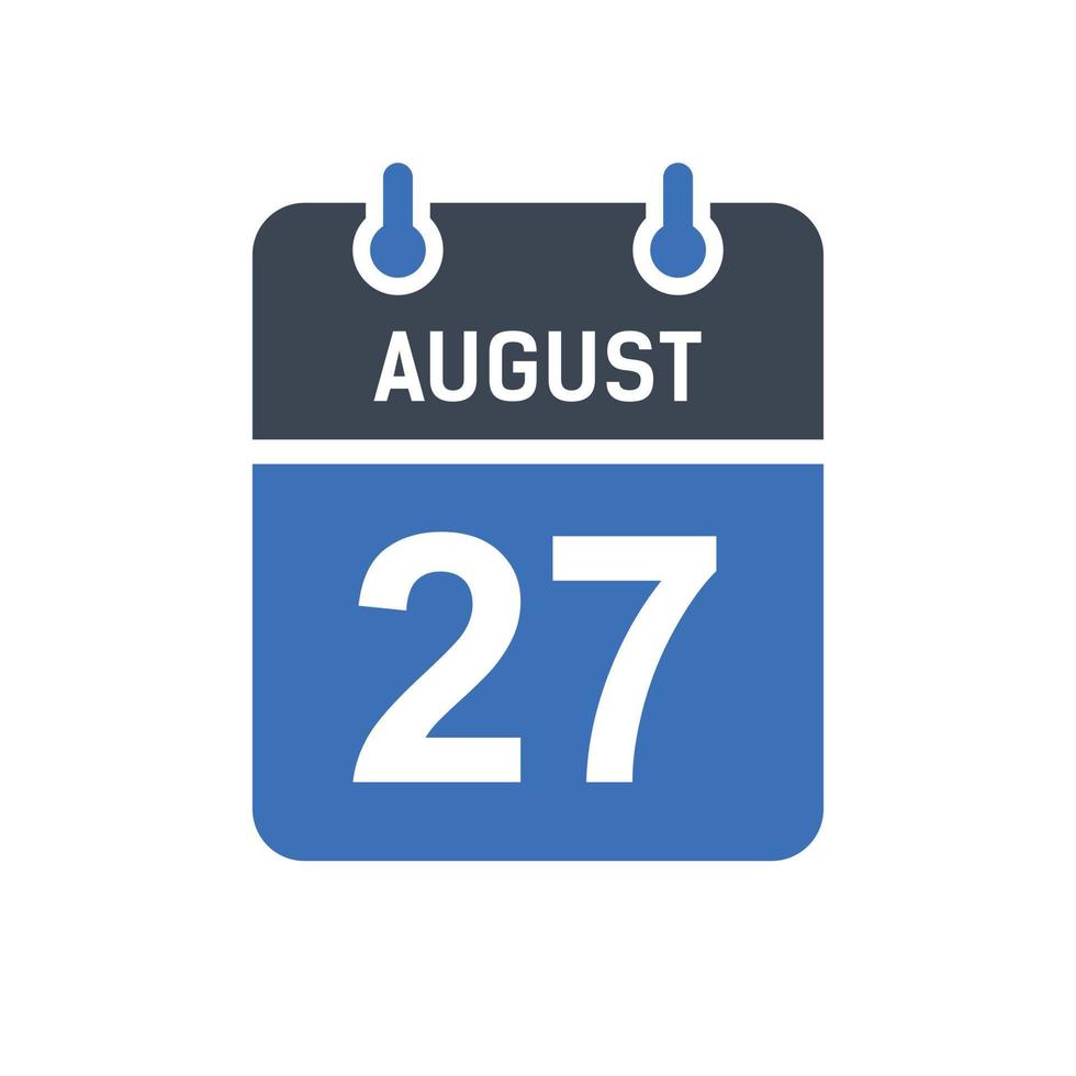 icono de fecha de calendario del 27 de agosto vector