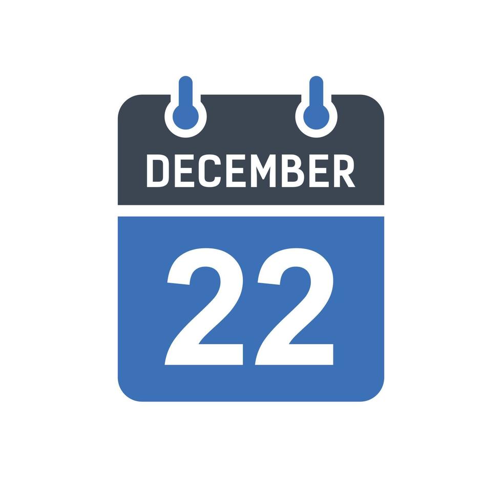 22 de diciembre calendario fecha icono vector