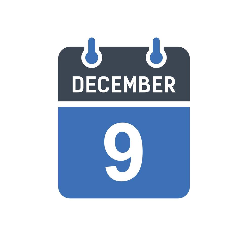 icono de fecha de calendario del 9 de diciembre vector