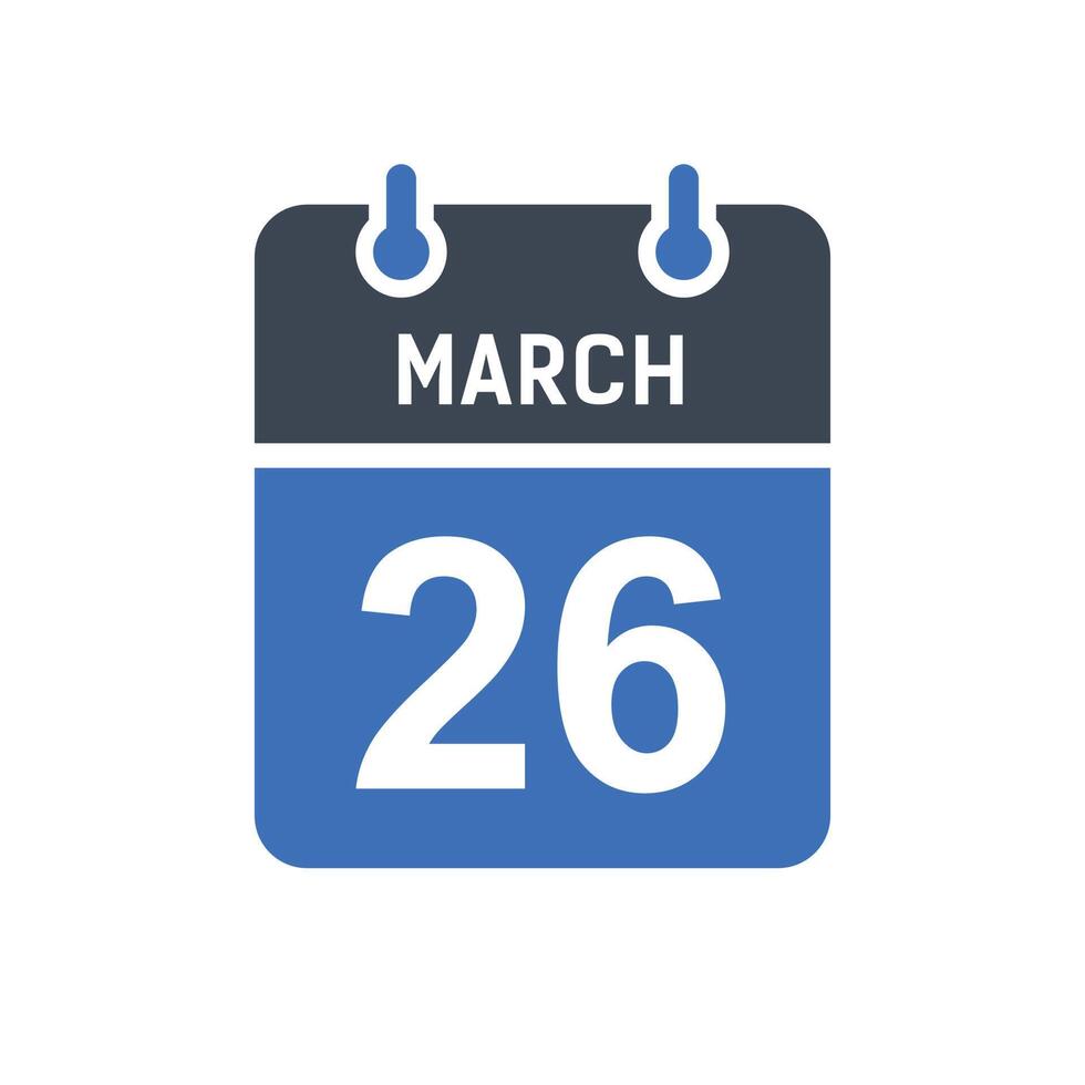 March 26 Calendar Date Icon vector