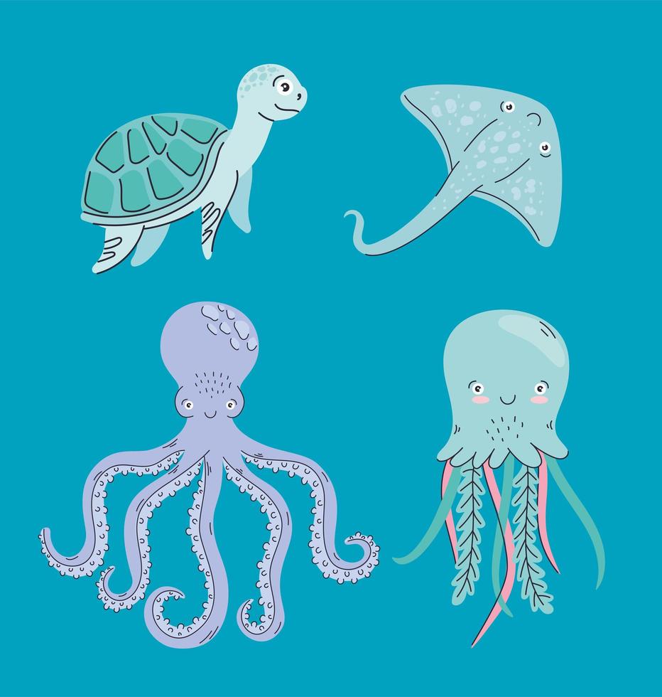 four cute sealife animals vector