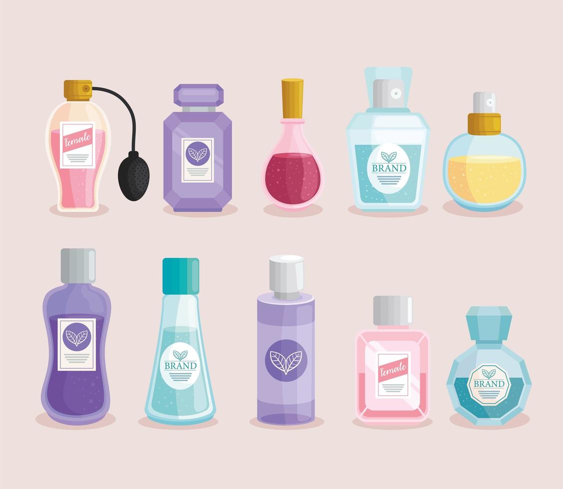 various fragrances bottles icons vector