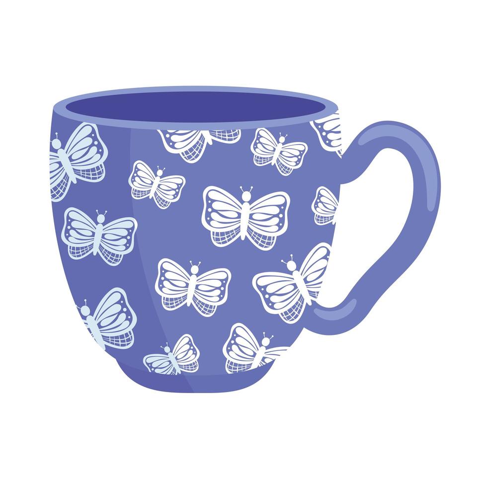 taza con decoración de mariposas vector