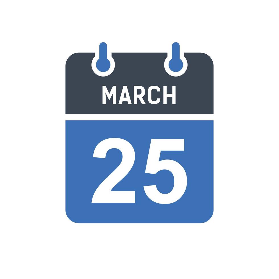 March 25 Calendar Date Icon vector