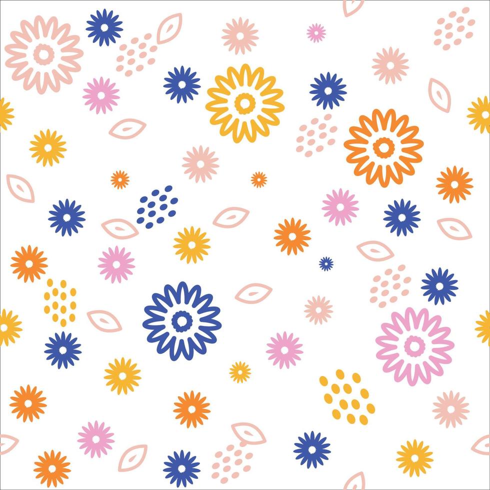 floral pattern colorful design white background. Seamless vector cute botanical graphic. lovely blooming flowers. ornament print. Design for carpet, clothing, wrapping, fabric, fashion. illustration