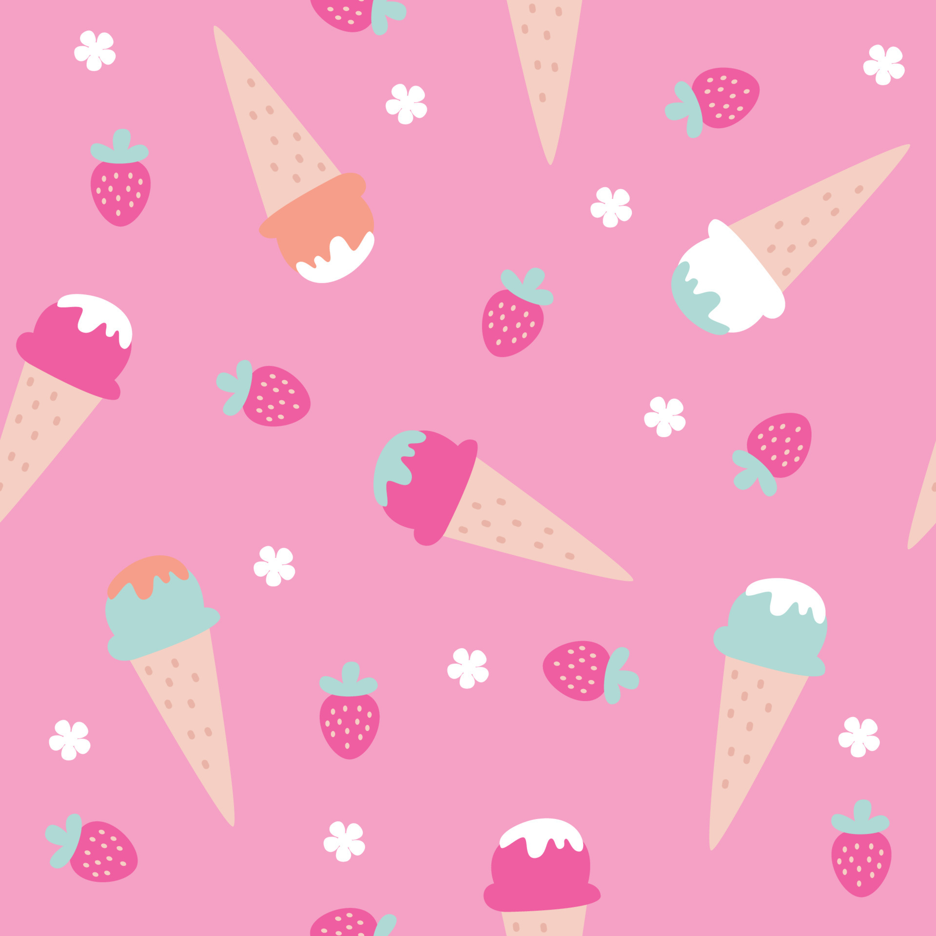 ice cream cone cute style vector seamless pattern. strawberry ice cream on  pink background. cartoon elements decorative cute. graphic of hand drawn  illustration for print, wallpaper, textile, fabric. 5261572 Vector Art at